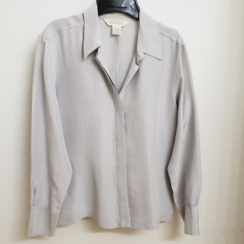 Express Gray Silk Long Sleeve Blouse Size 11/12